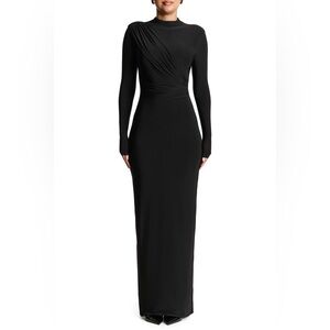 Naked Wardrobe Hourglass Draped Long Sleeve Maxi Dress